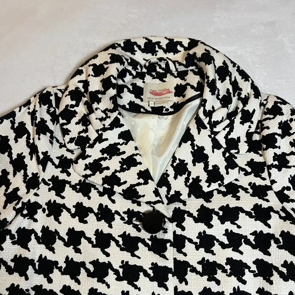 Kate Spade Houndstooth A-Line Button Up Coat Size S Holidays Preppy Classic - Picture 3 of 16